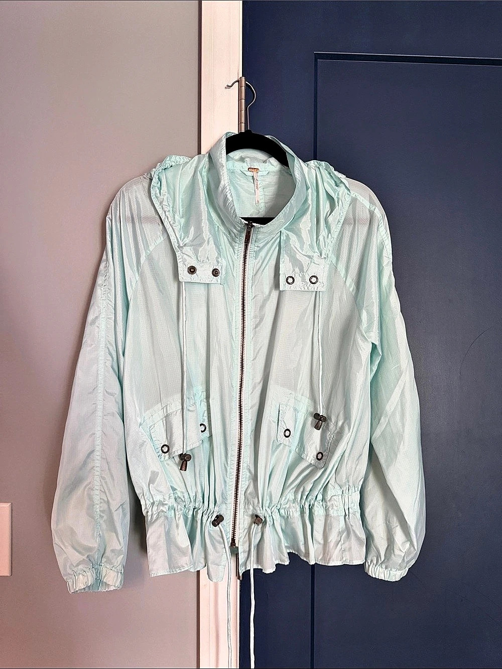 Free People movement Lightweight Hooded Utility Jacket blue NWOT windbreaker